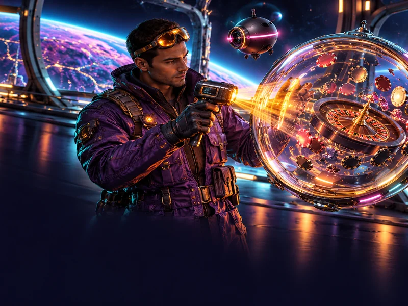 Technik bada szklaną kulę z ruletką i żetonami — ilustracja kasyna na żywo